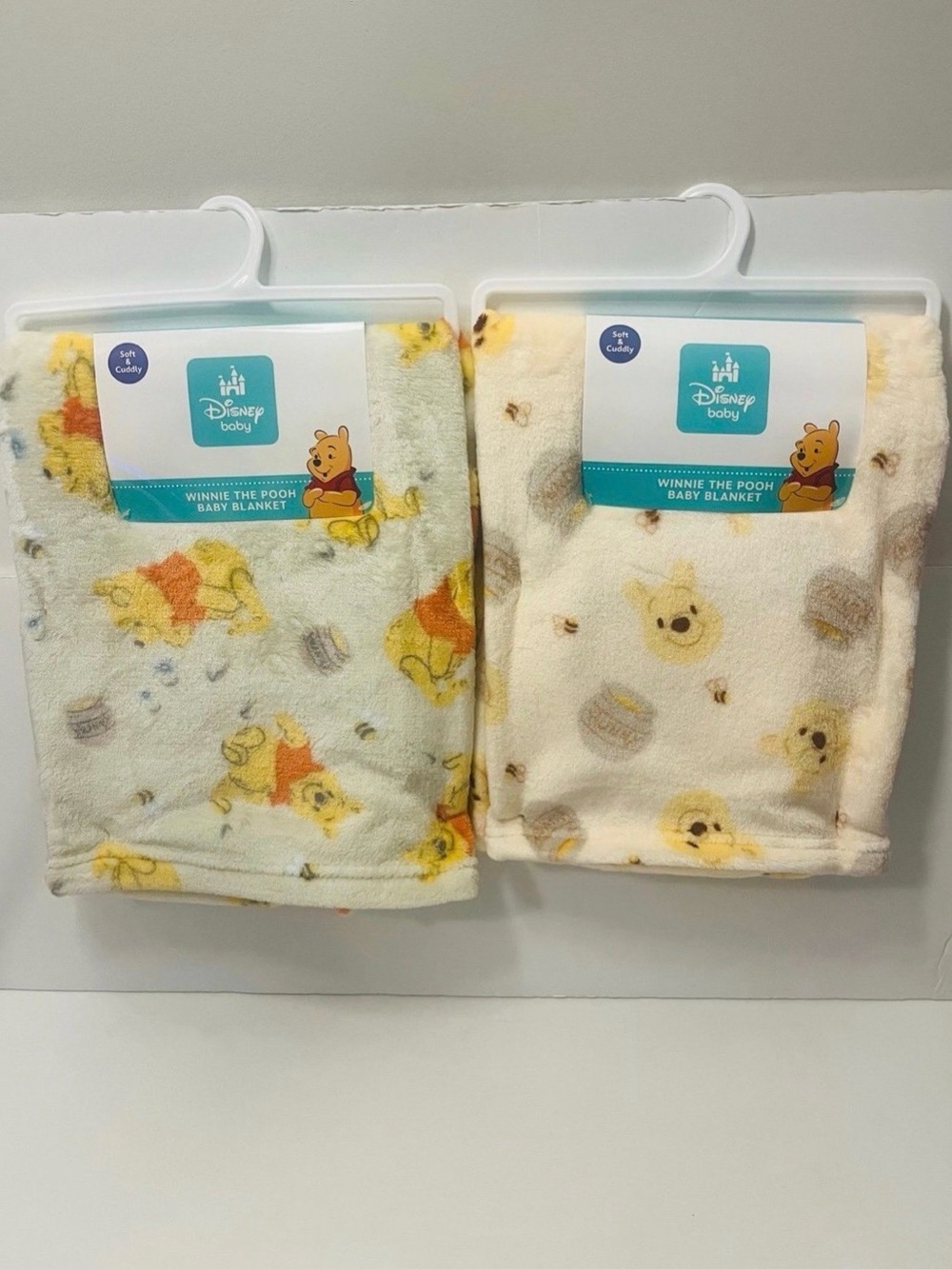Disney Baby Winnie the Pooh Lot of 2 Baby Blankets Hunny Honey Bees Flowers